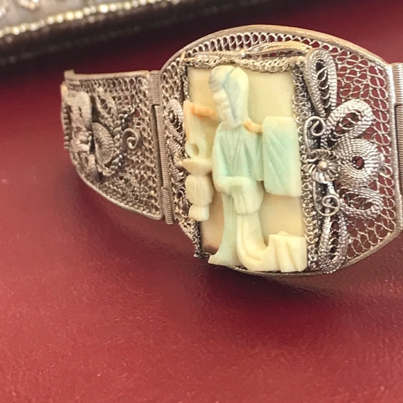 Vtg Chinese Filigree bracelet with Carved Bone - Picture 6 of 12